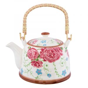 KE 8 Teapot with filter: Beige with pink flowers