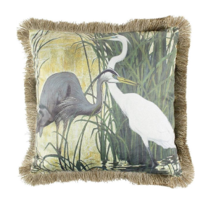 WO 12 Velvet cushion Herons with gold fringes Fringe - 45*45*10cm