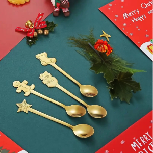 KE 47 Christmas Dessert Spoons Set of 4 - Gold colored - Sostraw