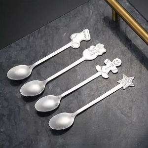 KE 57 Christmas Dessert Spoons Set of 4 - Silver colored - Sostraw