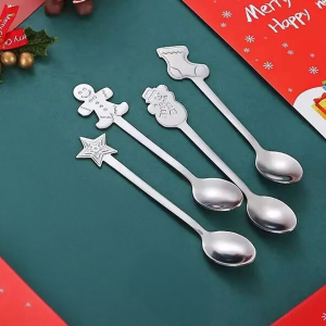 KE 57 Christmas Dessert Spoons Set of 4 - Silver colored - Sostraw