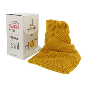 LI 50 Heating scarf ocher yellow - 70 cm - organic linseed - Janneke's Warmtesjaal