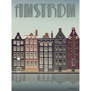 WO 58 Amsterdam canal houses poster L -Vissevasse- 50x70 cm