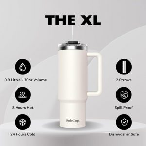 LI 04 SoleCup Xl - 850 ml reisbeker met handvat, deksel en twee rietjes.